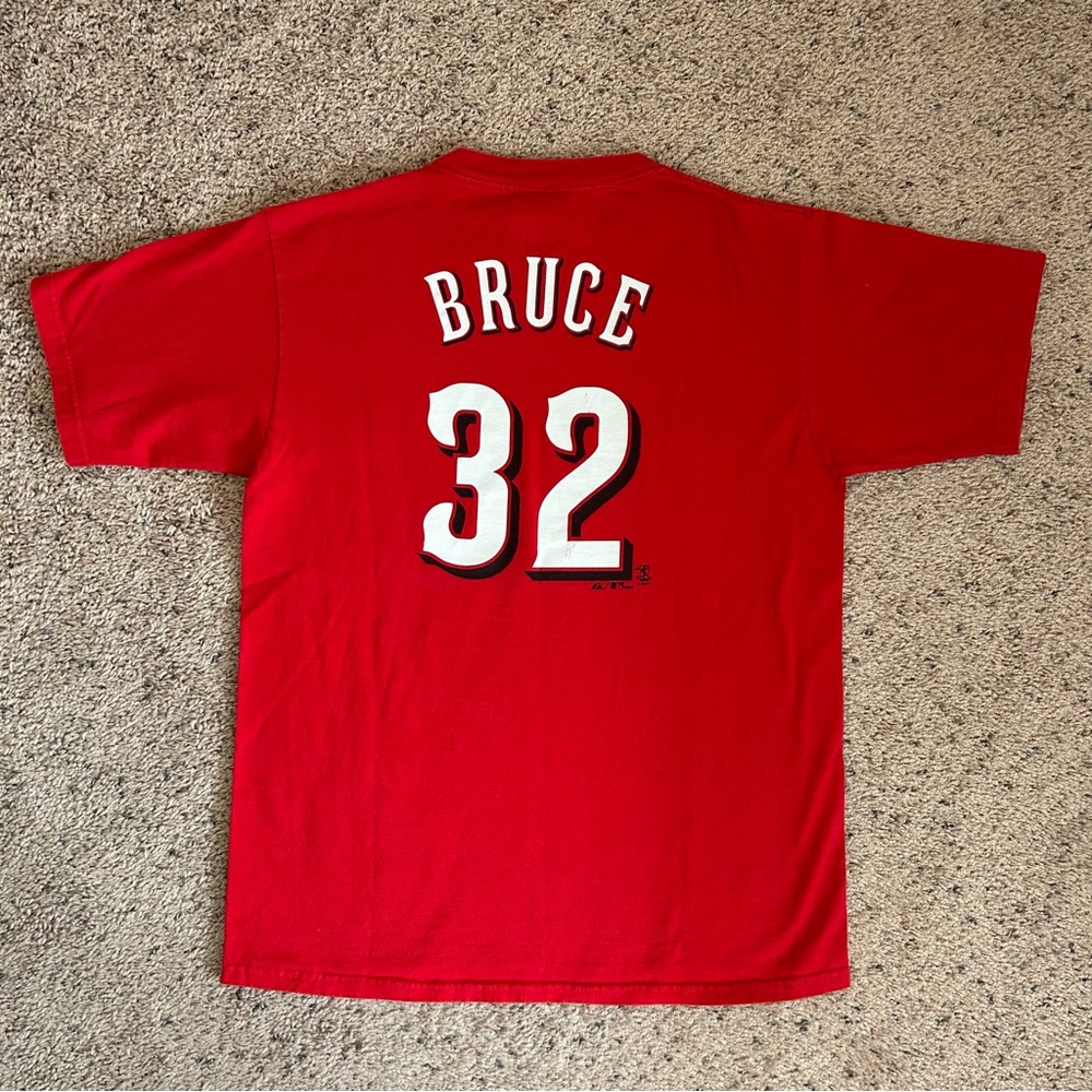 Majestic Cincinnati Reds Baseball Bruce #32 Red Graphic Tee T Shirt Top Sz XL